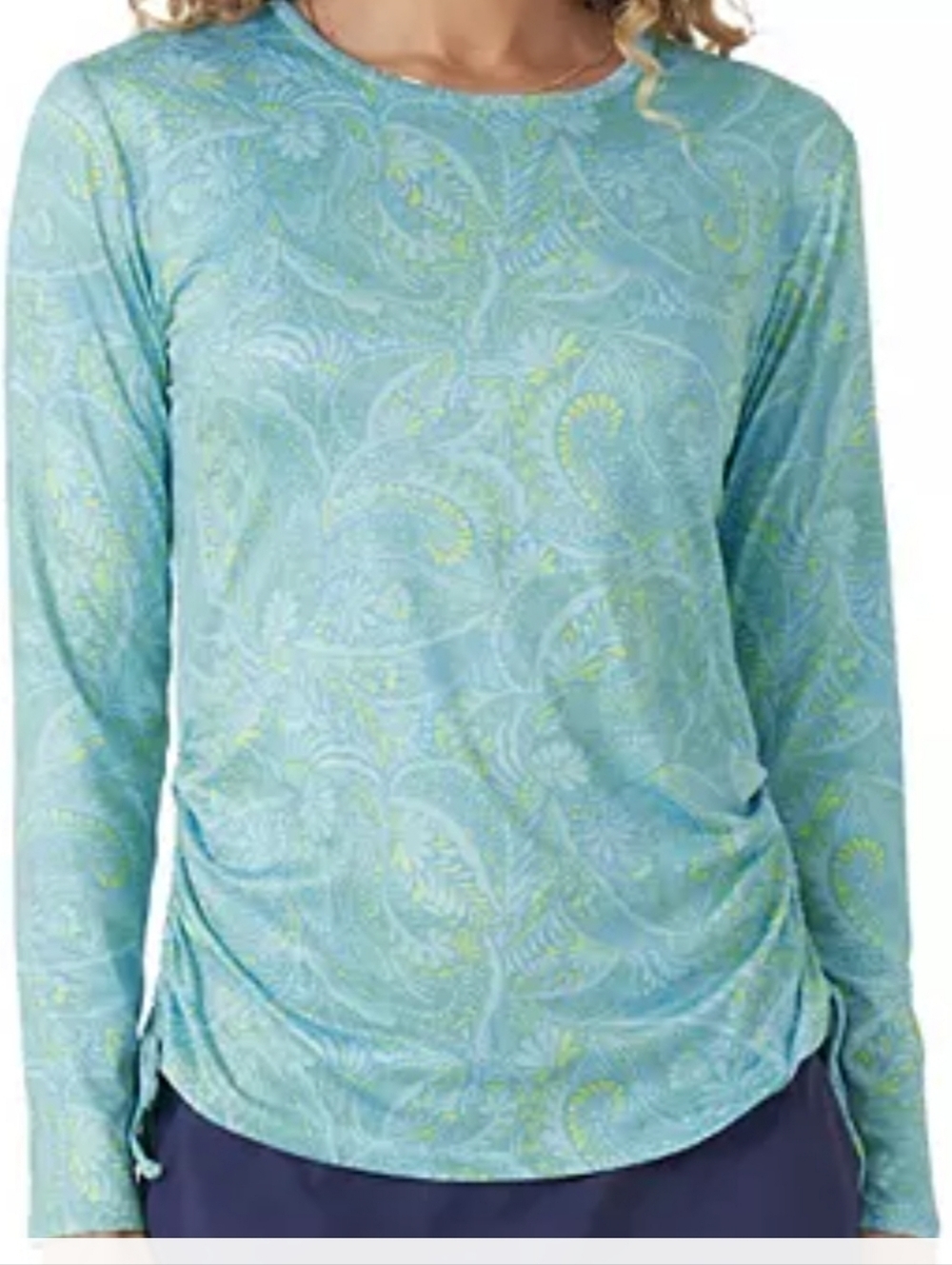 Stella Parker Light Blue And Yellow Paisley Long-Sleeve Women's Top. Sz XL